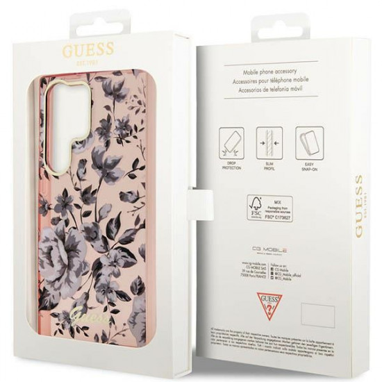 Guess GUHCS23LHCFWSP S23 Ultra pink hardcase Flower Collection