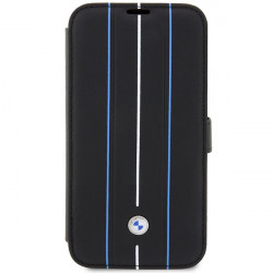 BMW Case BMBKP14L22RVSK iPhone 14 Pro 6,1" black bookcase Leather Stamp Blue Lines