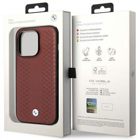 BMW Case BMHMP14L22RFGR iPhone 14 Pro 6,1" burgundy Leather Diamond Pattern MagSafe