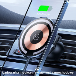 USAMS US-CD164 15W 2w1 Magnetic Air Vent Car Holder with Wireless Charger transparent