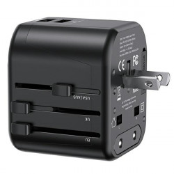 USAMS Univesal Travel Charger 2xUSB T55 12W 4w1 US/AU/EU/UK Black CC173TC01 (US-CC173)