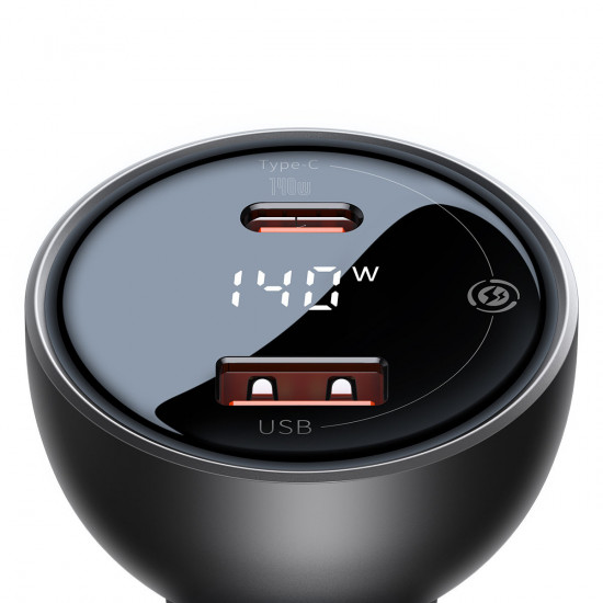 Baseus Digital Display Car Charger USB-A/USB-C PD 3.1 140W + USB-C 5A 240W cable 1m black