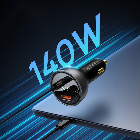 Baseus Digital Display Car Charger USB-A/USB-C PD 3.1 140W + USB-C 5A 240W cable 1m black