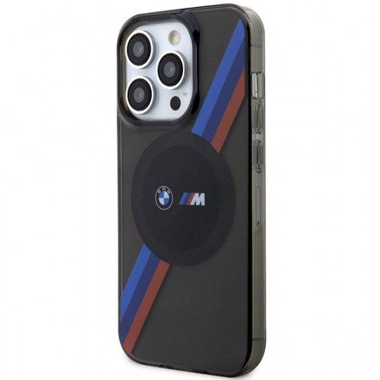 BMW Case BMHMP14LHDTK iPhone 14 Pro 6.1" grey Tricolor Stripes MagSafe