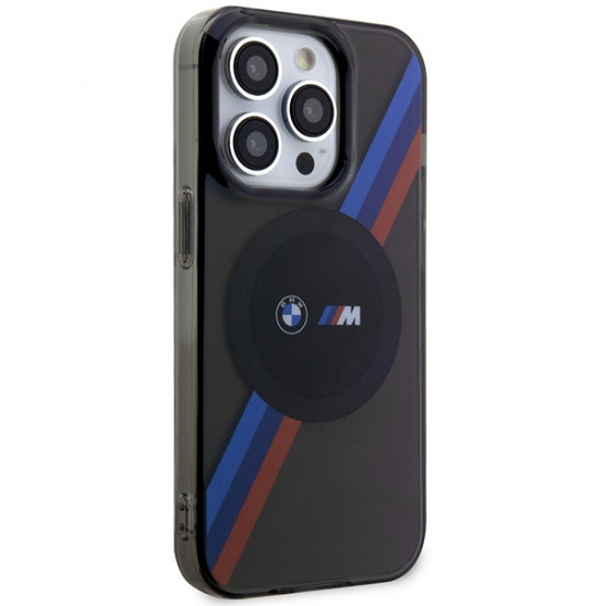 BMW Case BMHMP14LHDTK iPhone 14 Pro 6.1" grey Tricolor Stripes MagSafe