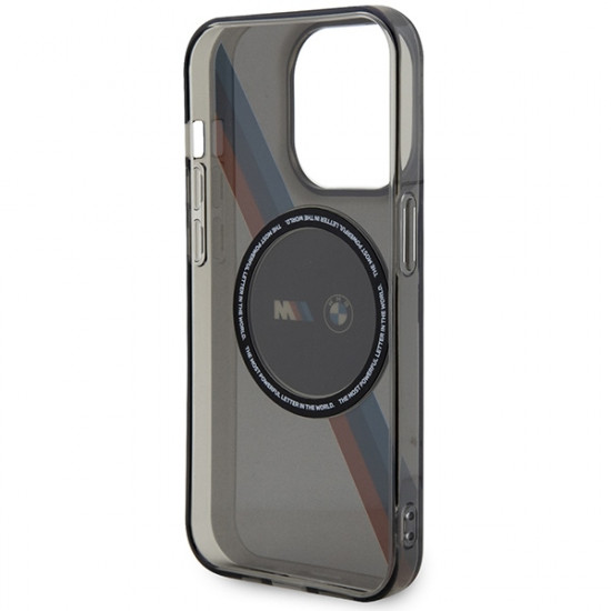 BMW Case BMHMP14LHDTK iPhone 14 Pro 6.1" grey Tricolor Stripes MagSafe