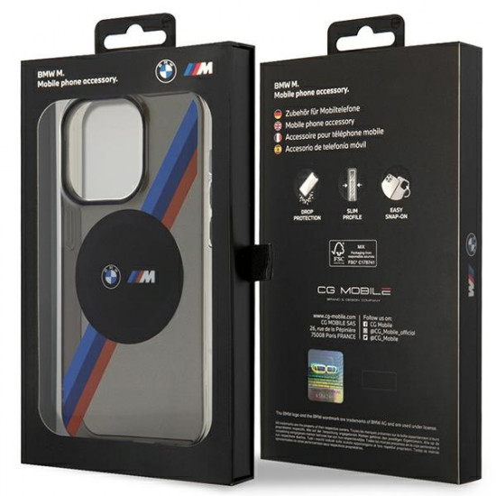 BMW Case BMHMP14LHDTK iPhone 14 Pro 6.1" grey Tricolor Stripes MagSafe