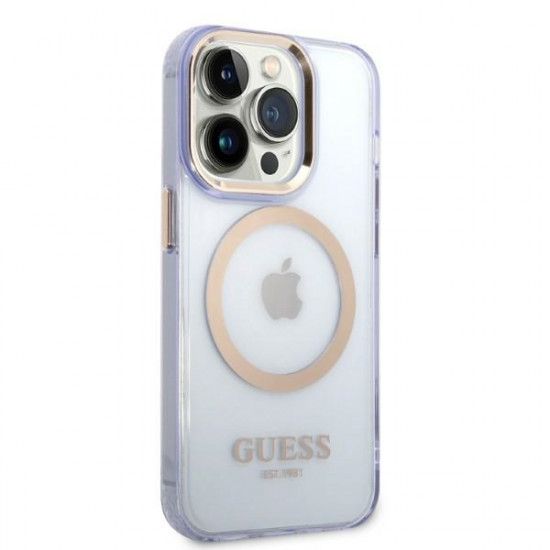 Guess GUHMP14LHTCMU iPhone 14 Pro 6.1" purple hard case Gold Outline Translucent MagSafe