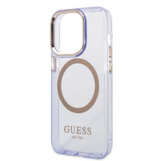 Guess GUHMP14LHTCMU iPhone 14 Pro 6.1" purple hard case Gold Outline Translucent MagSafe