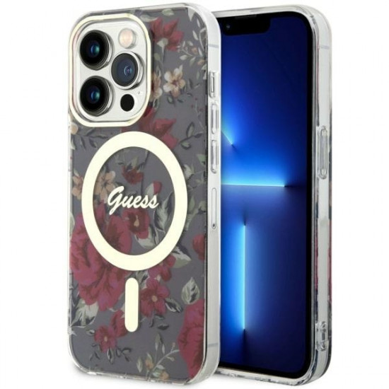 Guess GUHMP14LHCFWSA iPhone 14 Pro 6.1" khaki hardcase Flower MagSafe