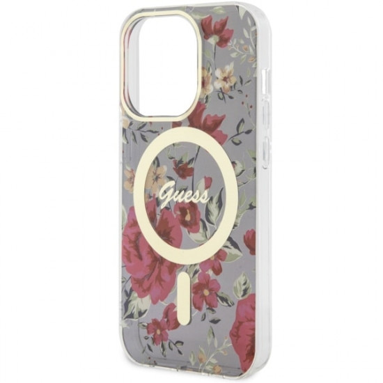 Guess GUHMP14LHCFWSA iPhone 14 Pro 6.1" khaki hardcase Flower MagSafe