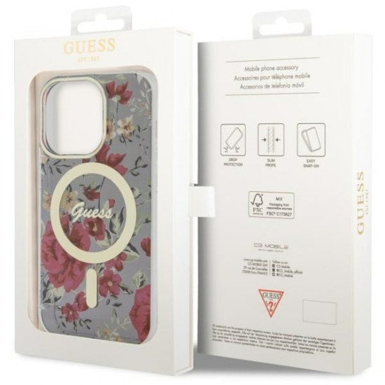 Guess GUHMP14LHCFWSA iPhone 14 Pro 6.1" khaki hardcase Flower MagSafe