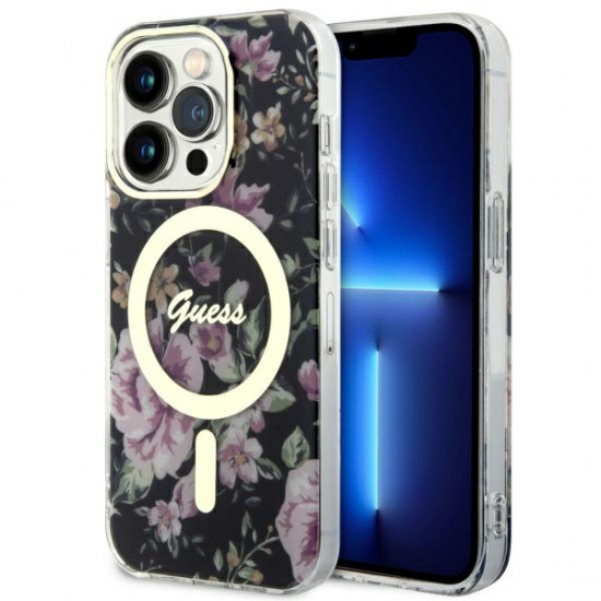 Guess GUHMP14LHCFWSK iPhone 14 Pro 6.1" black hardcase Flower MagSafe