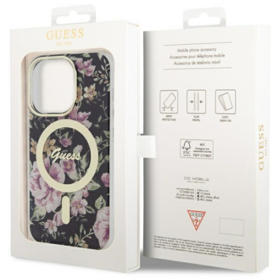 Guess GUHMP14LHCFWSK iPhone 14 Pro 6.1" black hardcase Flower MagSafe