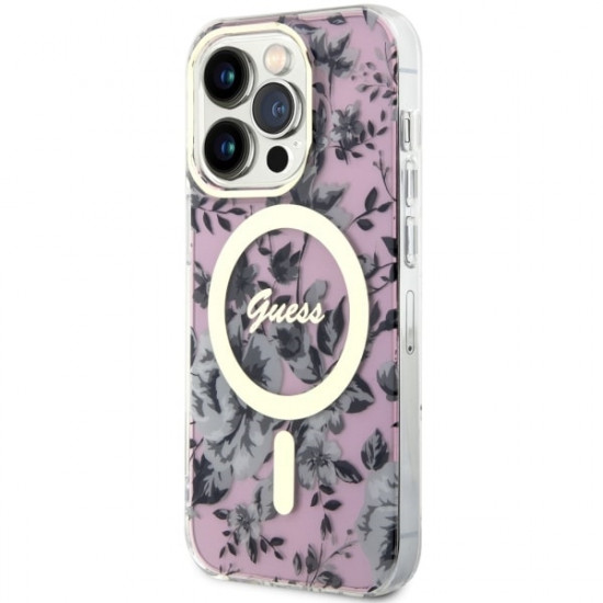 Guess GUHMP14LHCFWSP iPhone 14 Pro 6.1" pink hardcase Flower MagSafe