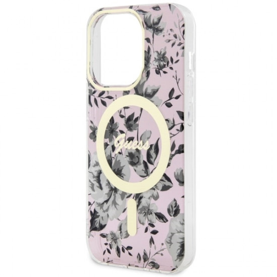 Guess GUHMP14LHCFWSP iPhone 14 Pro 6.1" pink hardcase Flower MagSafe