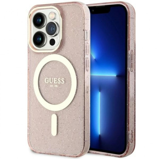 Guess GUHMP14LHCMCGP iPhone 14 Pro 6.1" pink hardcase Glitter Gold MagSafe