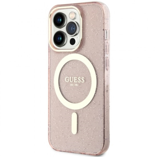 Guess GUHMP14LHCMCGP iPhone 14 Pro 6.1" pink hardcase Glitter Gold MagSafe