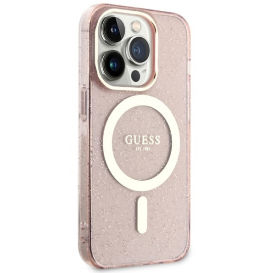 Guess GUHMP14LHCMCGP iPhone 14 Pro 6.1" pink hardcase Glitter Gold MagSafe