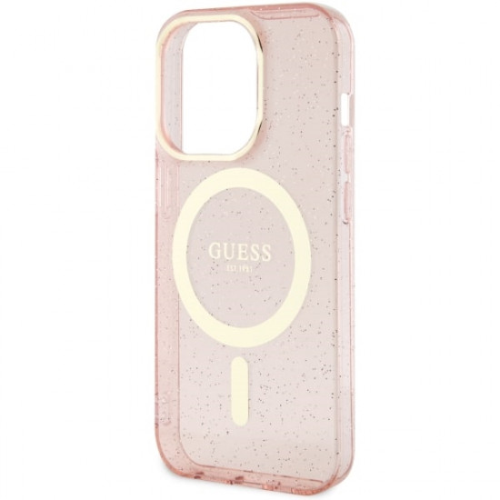 Guess GUHMP14LHCMCGP iPhone 14 Pro 6.1" pink hardcase Glitter Gold MagSafe