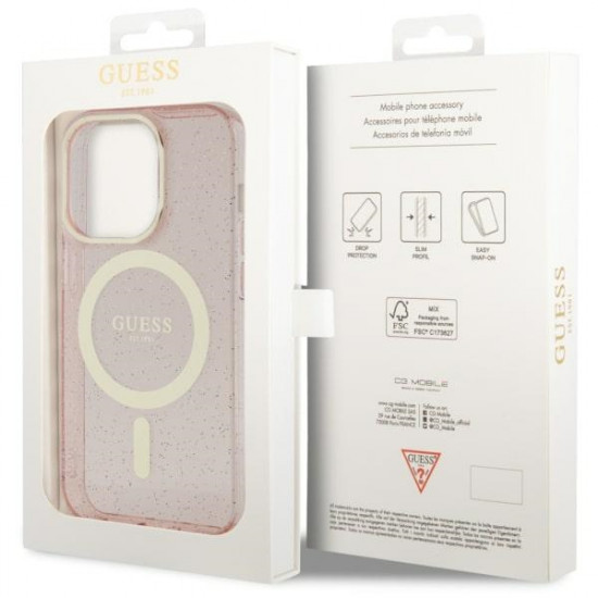 Guess GUHMP14LHCMCGP iPhone 14 Pro 6.1" pink hardcase Glitter Gold MagSafe