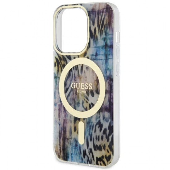 Guess GUHMP14LHLEOPWB iPhone 14 Pro 6.1" blue hardcase Leopard MagSafe