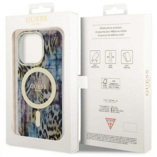 Guess GUHMP14LHLEOPWB iPhone 14 Pro 6.1" blue hardcase Leopard MagSafe