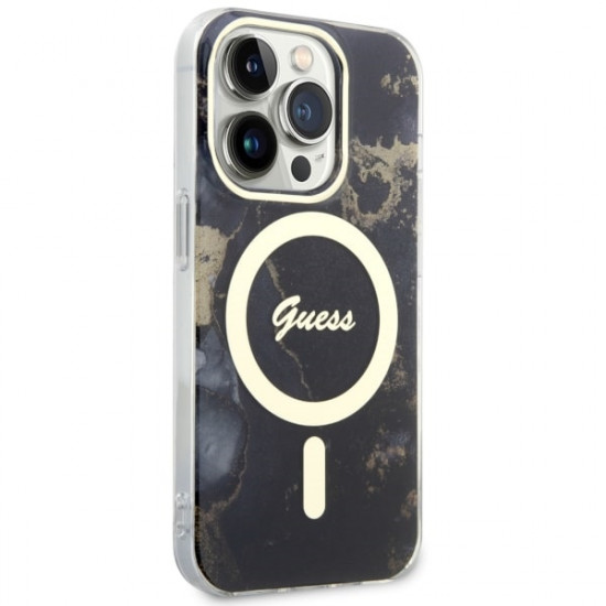 Guess GUHMP14LHTMRSK iPhone 14 Pro 6.1" black hardcase Golden Marble MagSafe