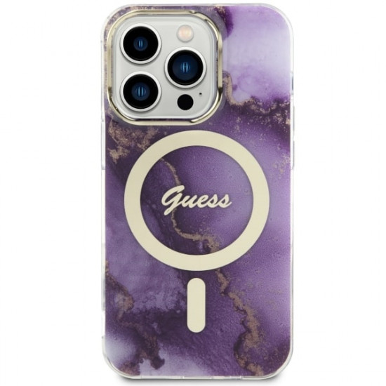 Guess GUHMP14LHTMRSU iPhone 14 Pro 6.1" purple hardcase Golden Marble MagSafe