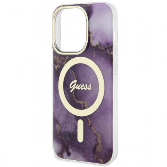 Guess GUHMP14LHTMRSU iPhone 14 Pro 6.1" purple hardcase Golden Marble MagSafe