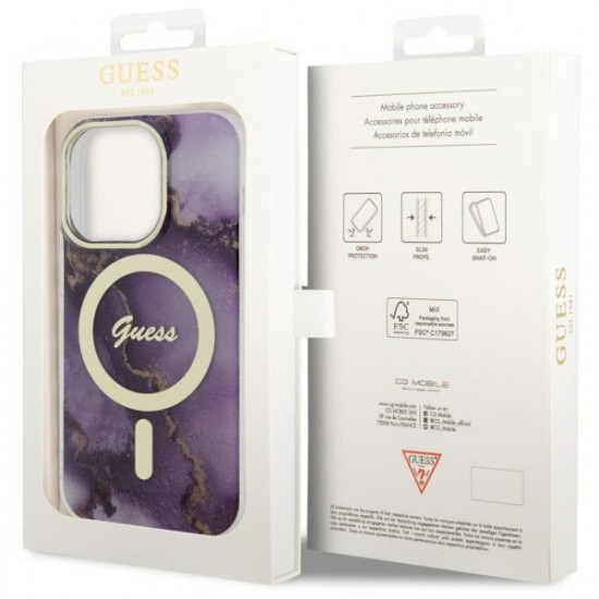 Guess GUHMP14LHTMRSU iPhone 14 Pro 6.1" purple hardcase Golden Marble MagSafe