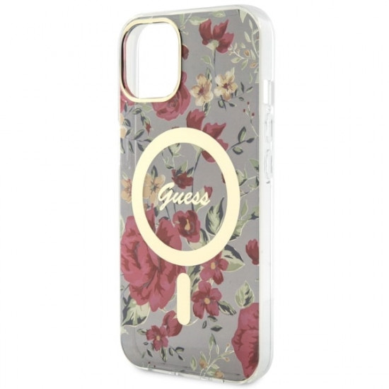 Guess GUHMP14SHCFWSA iPhone 14 6.1" khaki hardcase Flower MagSafe