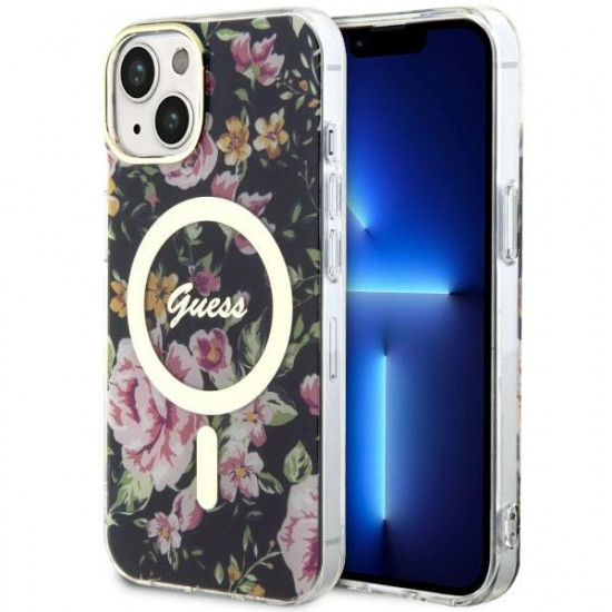 Guess GUHMP14SHCFWSK iPhone 14 6.1" black hardcase Flower MagSafe