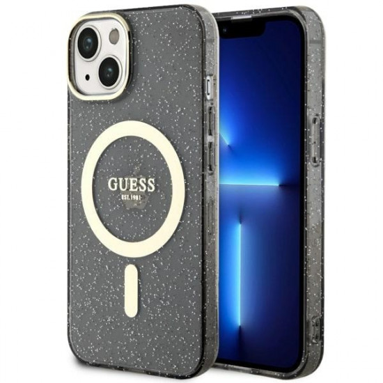 Guess GUHMP14SHCMCGK iPhone 14 6.1" black hardcase Glitter Gold MagSafe