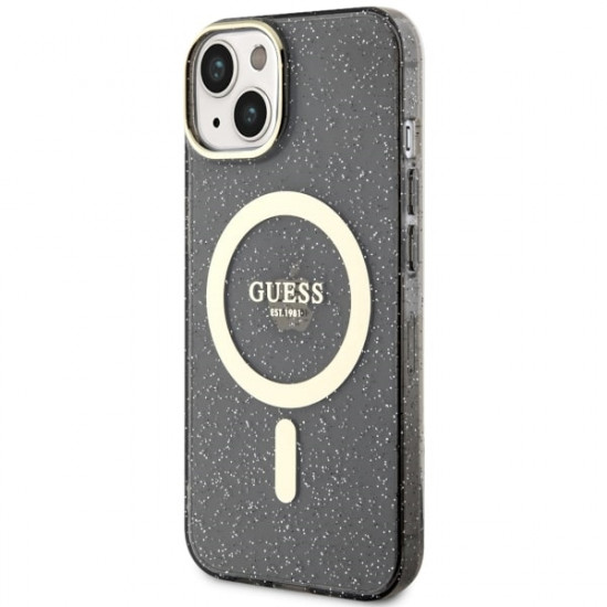 Guess GUHMP14SHCMCGK iPhone 14 6.1" black hardcase Glitter Gold MagSafe