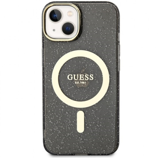 Guess GUHMP14SHCMCGK iPhone 14 6.1" black hardcase Glitter Gold MagSafe