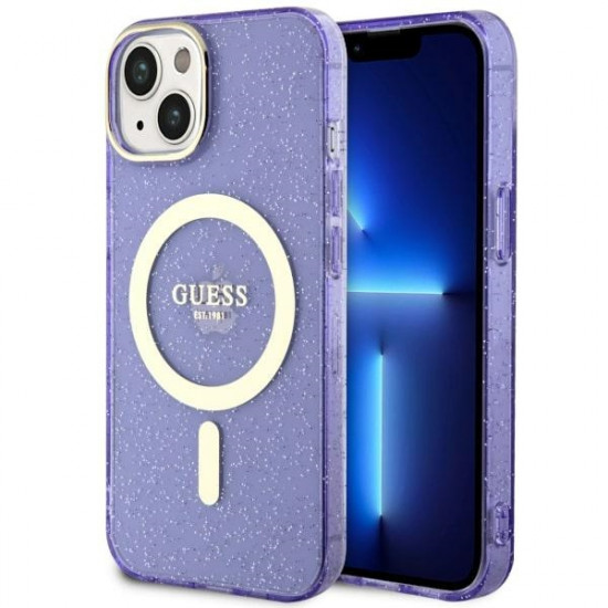 Guess GUHMP14SHCMCGU iPhone 14 6.1" purple hardcase Glitter Gold MagSafe