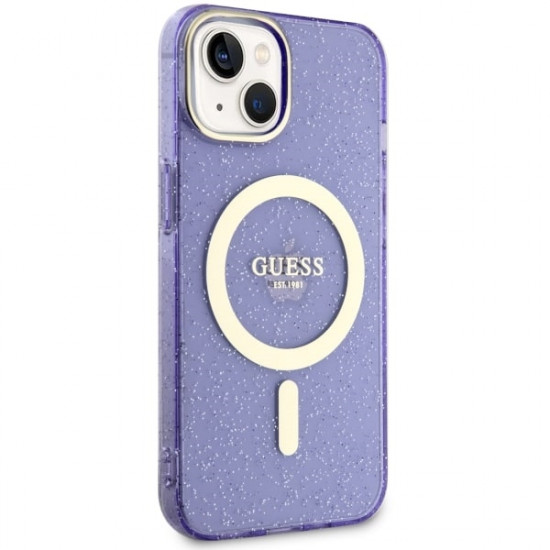 Guess GUHMP14SHCMCGU iPhone 14 6.1" purple hardcase Glitter Gold MagSafe