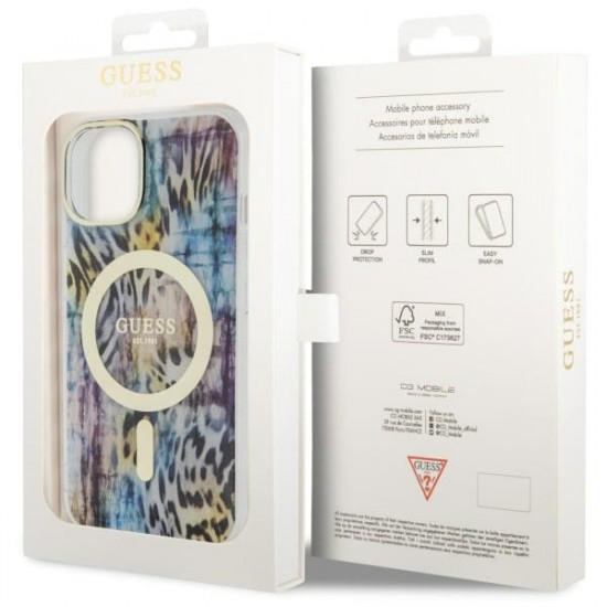 Guess GUHMP14SHLEOPWB iPhone 14 6.1" blue hardcase Leopard MagSafe