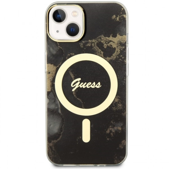 Guess GUHMP14SHTMRSK iPhone 14 6.1" black hardcase Golden Marble MagSafe