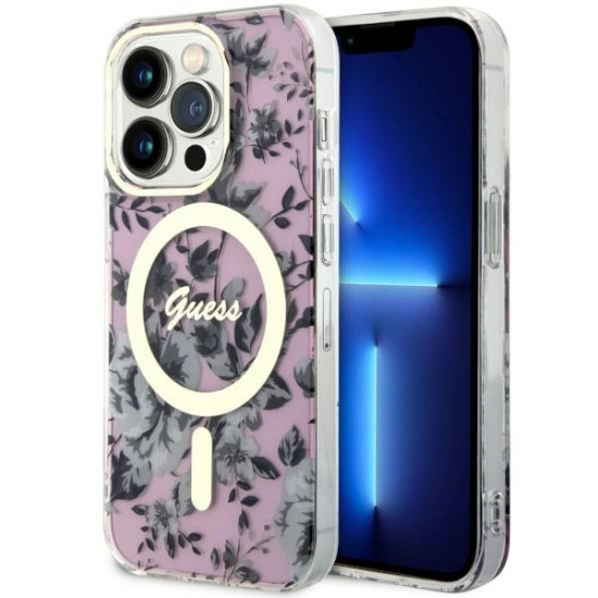 Guess GUHMP14XHCFWSP iPhone 14 Pro Max 6.7" pink hardcase Flower MagSafe