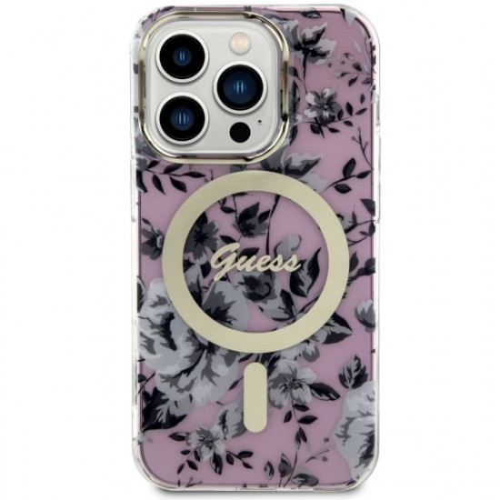 Guess GUHMP14XHCFWSP iPhone 14 Pro Max 6.7" pink hardcase Flower MagSafe