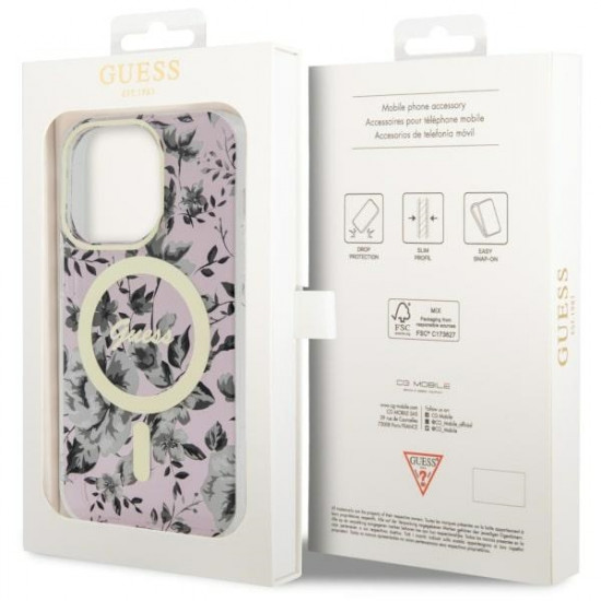 Guess GUHMP14XHCFWSP iPhone 14 Pro Max 6.7" pink hardcase Flower MagSafe