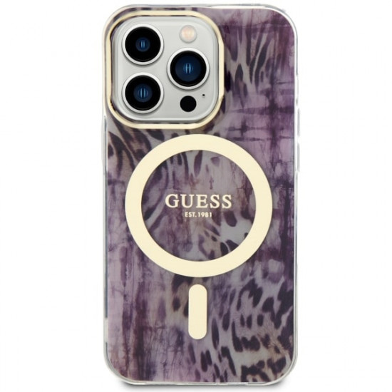 Guess GUHMP14XHLEOPWP iPhone 14 Pro Max 6.7" pink hardcase Leopard MagSafe