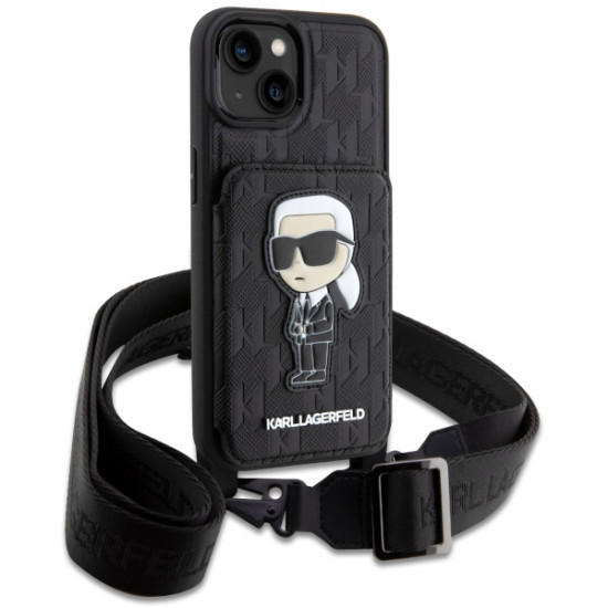 Karl Lagerfeld KLHCP14SCSAKHPKK iPhone 14 6.1" hardcase black Crossbody Saffiano Monogram Ikonik