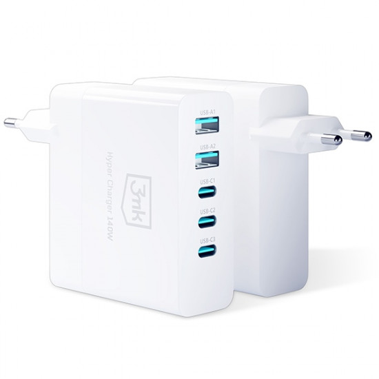 3MK HyperCharger 140W 3xUSB-C + 2xUSB ladowarka sieciowa GAN, PD+QC