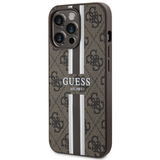 Guess GUHMP13LP4RPSW iPhone 13 Pro / 13 6.1" brown hardcase 4G Printed Stripes MagSafe