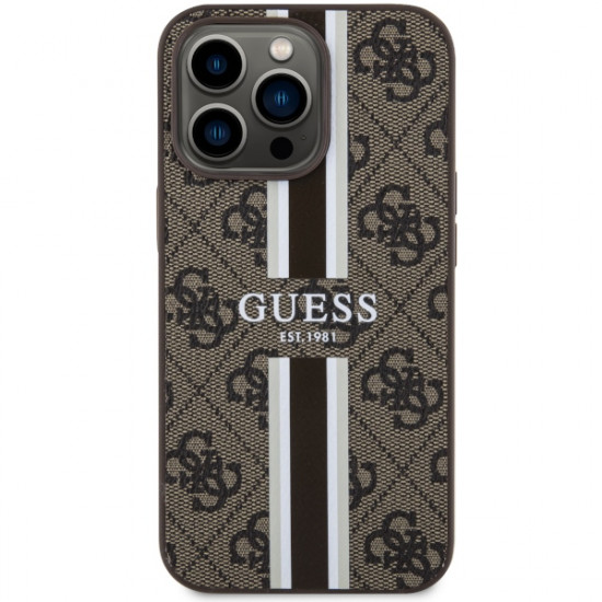 Guess GUHMP13LP4RPSW iPhone 13 Pro / 13 6.1" brown hardcase 4G Printed Stripes MagSafe