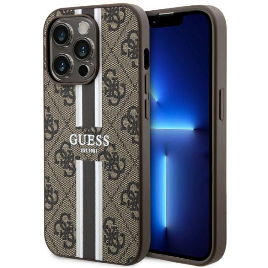 Guess GUHMP14LP4RPSW iPhone 14 Pro 6.1" brown hardcase 4G Printed Stripes MagSafe