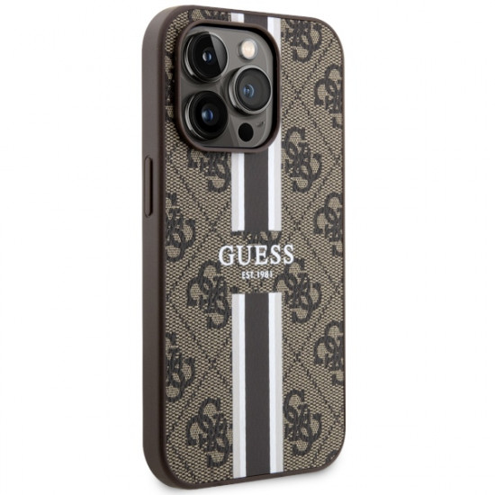 Guess GUHMP14LP4RPSW iPhone 14 Pro 6.1" brown hardcase 4G Printed Stripes MagSafe